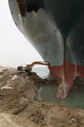 Suez, excavator, ship, stuck, sand Meme Template