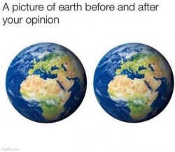 a picture of earth before and after your opinion Meme Template