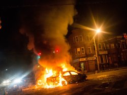 Fire burning car riots in Baltimore Meme Template