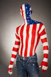 Red White Blue US Flag Body Paint Man Meme Template