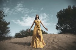 Woman in yellow dress blue sky Meme Template