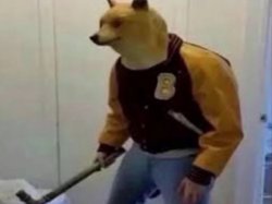 dog with hockey stick Meme Template