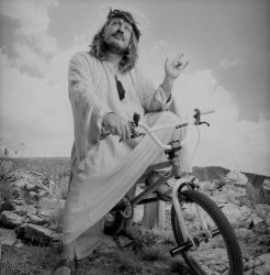 Jesus bicycle black & white Meme Template