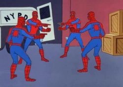 4 Spiderman pointing at each other Meme Template