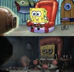 Happy Spongebob vs Depressed Spongebob Meme Template