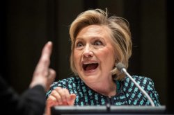 Hillary Clinton cackling mouth open Meme Template