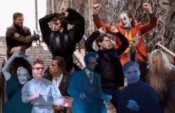 Joker, Tobey, and the crew dancing but I added more dancers Meme Template