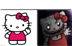 Hello Kitty Cute To Creepy Meme Template