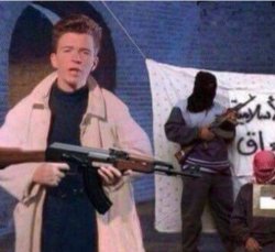 Rick Astley holding a AK Meme Template