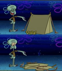 Squidward Voila tent Meme Template