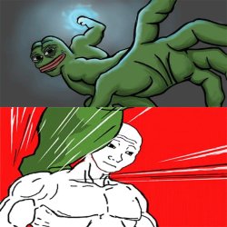 Wojak dodging punch from Pepe Meme Template