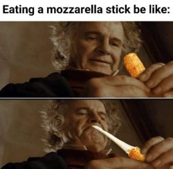 Eating a mozzarella stick Meme Template