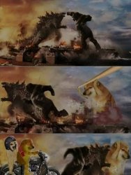 Godzilla vs Kong vs Doge vs Motorcycle Doge Meme Template