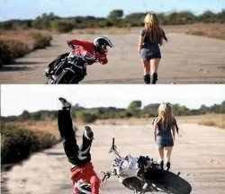 Trip and fall motorcyclist and girl 17 Meme Template