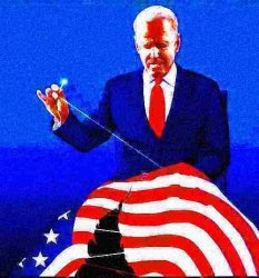 Joe Biden stitching american flag deep-fried 2 Meme Template