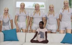Five blondes and one black guy Meme Template