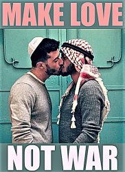 Israeli Palestinian kiss make love not war sharpened redux Meme Template