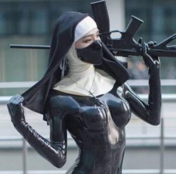 Leather nun with gun Meme Template