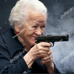 Weird stock photos 9 old woman with gun Meme Template