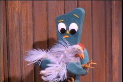 Awkward Gumby holding chicken Meme Template