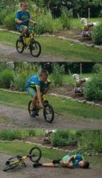 Bike stick kid, real life Meme Template