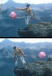 Kazuya throwing Kirby off a cliff. Meme Template