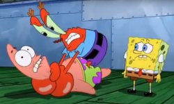 Mr Krabs choking Patrick and Spongebob on the side Meme Template