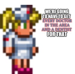Terraria Nurse Every doctor in the area and a dentist for that Meme Template