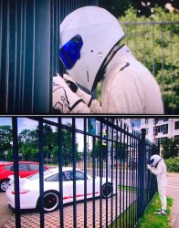 The Stig (Top Gear) trying to get to a car Meme Template