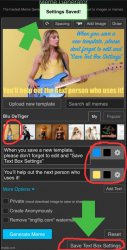 Save Text box settings marked Meme Template