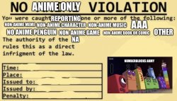 No anime only violation Meme Template
