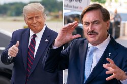 Trump and Mike Lindell, Pillow Guy, together have half a brain Meme Template