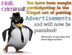 Halt, criminal! You’re caught posting advertisement Meme Template