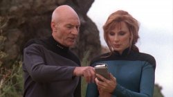 PICARD AND CRUSHER, LOOKING AT HANDHELD INSTRUMENT Meme Template