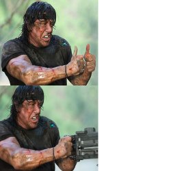Rambo Thumbs Up & Machine Gun Meme Template