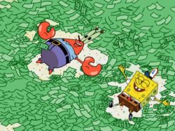 Spongebob and Mr.Krebs bathing in money Meme Template