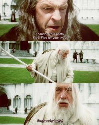 flee for your lives with gandalf Meme Template