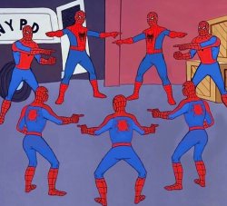 8 spidermen pointing Meme Template