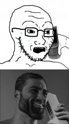 Soyjak on phone with Gigachad Meme Template