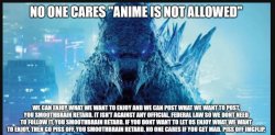 No One cares "Anime is not allowed" Meme Template