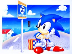 Sonic waiting at a bus stop Meme Template