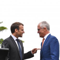 Macron Pointing at Australian Prime Minister Malcolm Turnbull Meme Template