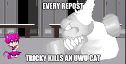 Every repost Tricky kills an UWU cat Meme Template