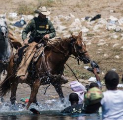 US horseback ranger lassoing an immigrant Meme Template