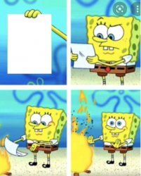 Sponge-bob throwing paper into fire Meme Template