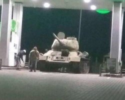 tank at petrol station Meme Template