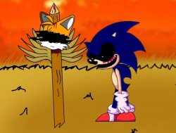 sonic.exe looking at tails head Meme Template