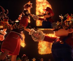 Sora Shaking Hands with Mario Meme Template