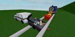 Thomas running over Tabi in roblox Meme Template