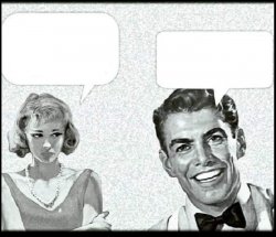 1950s Couple With Speech Balloons and Angry girl and Happy Guy w Meme Template
